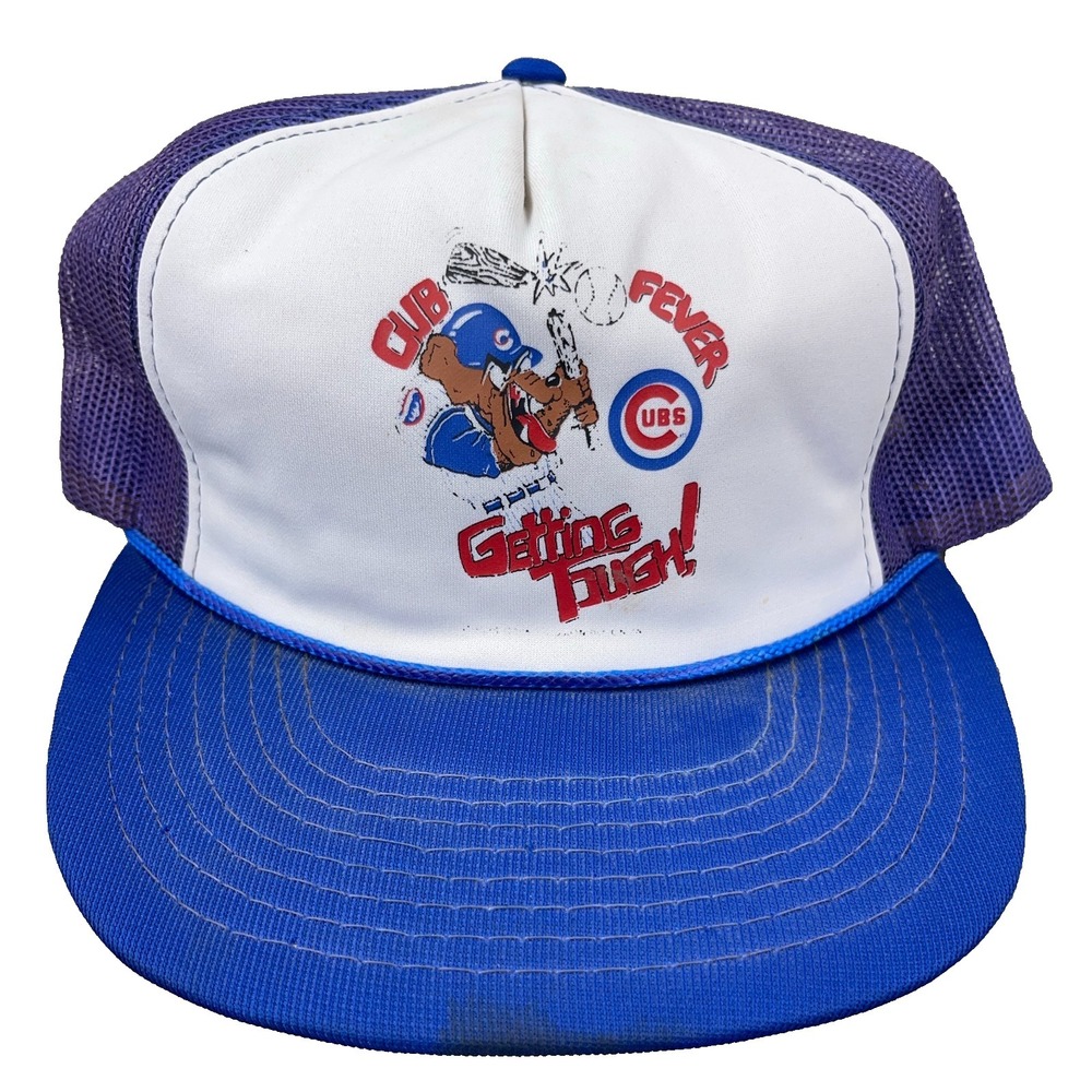 Vintage Chicago Cubs Hat Cap Snapback Trucker Mesh 90s Blue White Bulldog Tough